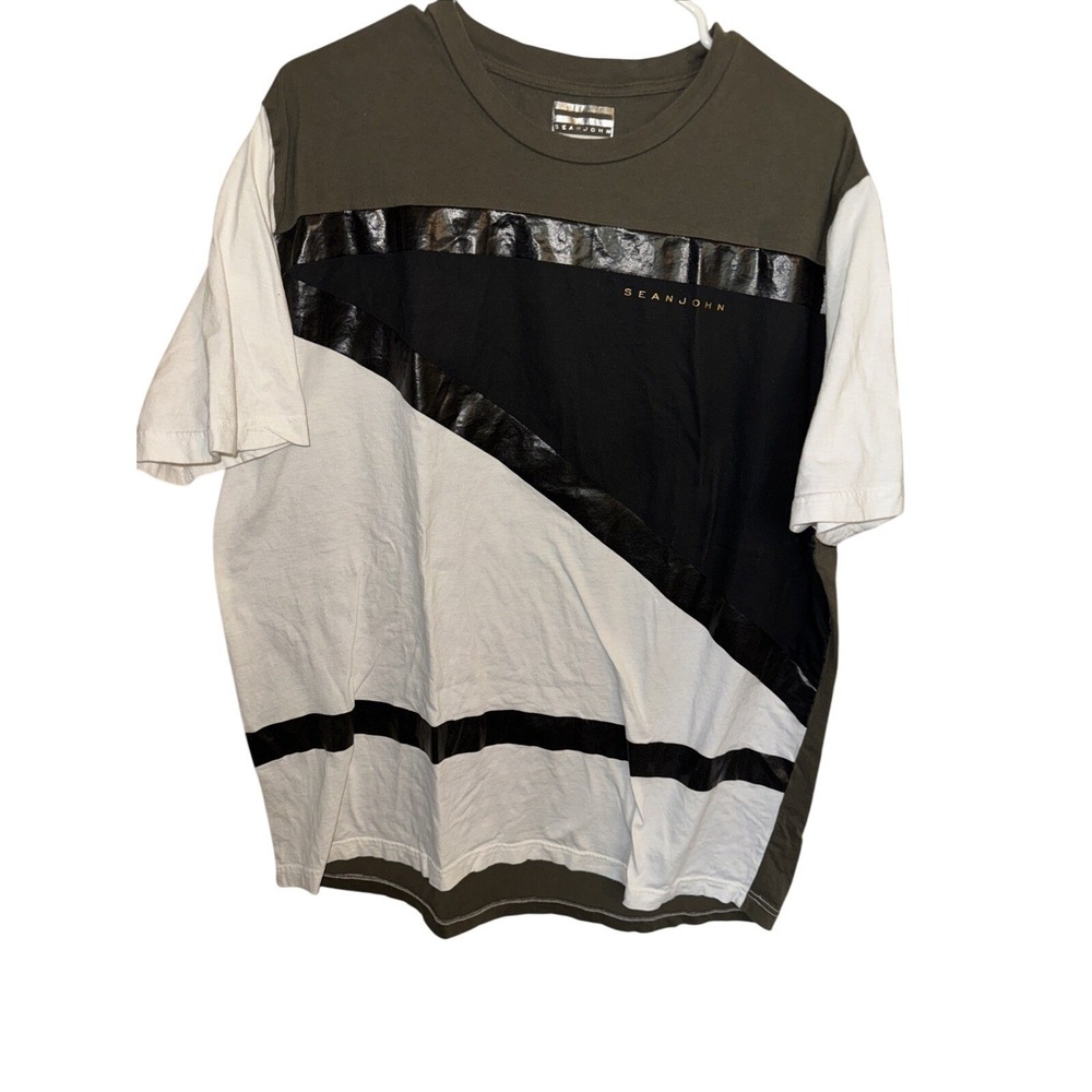 Y2K Sean John 3XL Olive Green Black &‎ White Graphic Print T-Shirt Menswear